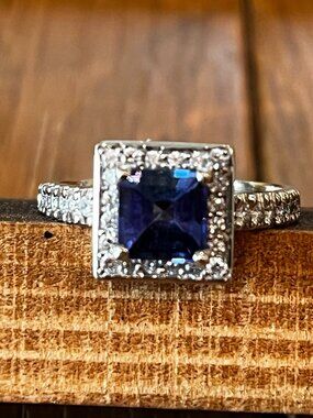 Appraised Tanzanite Ring (Natural) with Diamonds - 18K White Gold Princess Cut